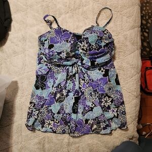 A Shore Fit's Floral Blue and Purple Women's Swim Dress